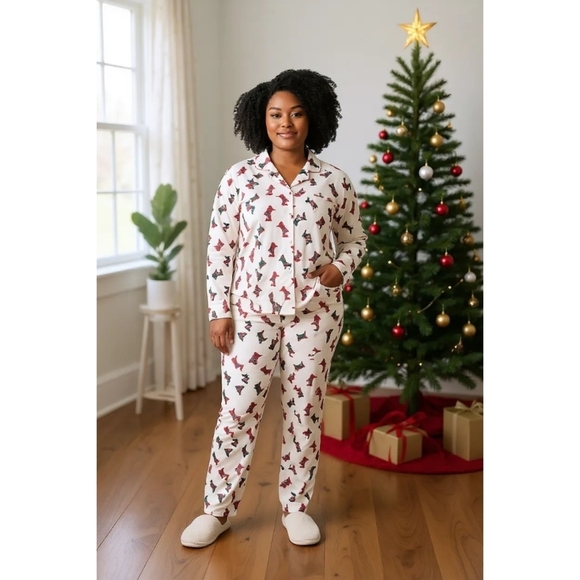 Lane Bryant Dreams & Company Scotty Dog Print Christmas Cotton Pajamas Size 3X - Picture 1 of 6